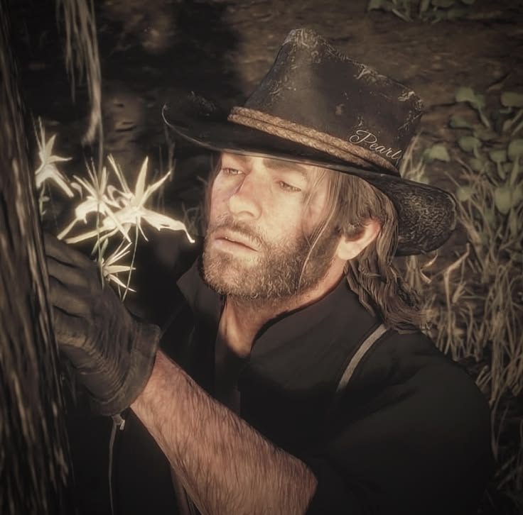 Arthur Morgan in a black coat and weathered hat